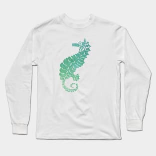 Watercolor Design in Turquoise and Greens Filled Seahorse Long Sleeve T-Shirt